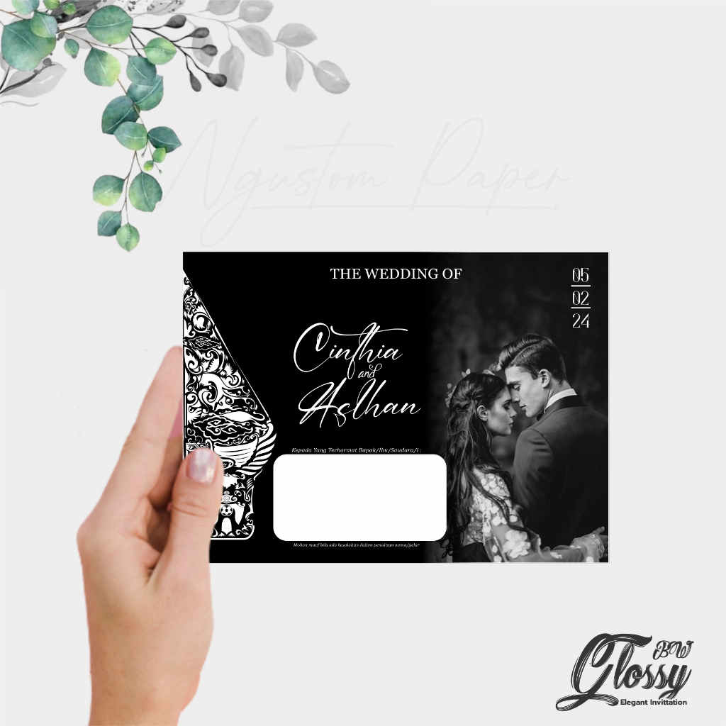 UNDANGAN PERNIKAHAN MEWAH ELEGAN GLOSSY BW - UNDANGAN ART CARTON - NGUSTOM PAPER