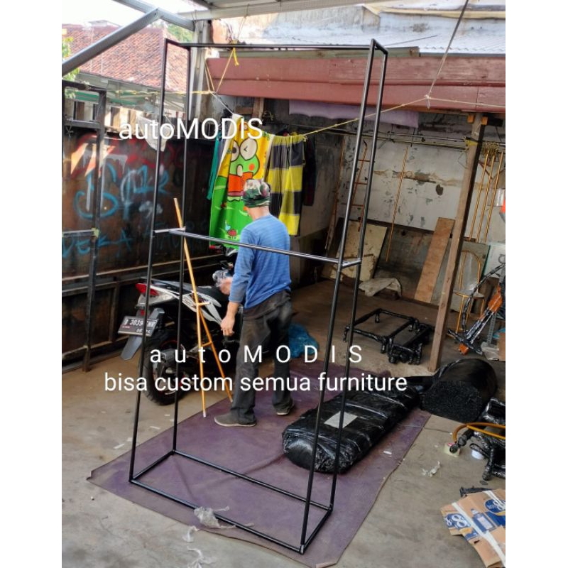 GAWANG BAJU 2 TINGKAT DISTRO DISPLAY BUTIK BISA CUSTOM FURNITURE WARNA EMAS HITAM ROSEGOLD PINK MARB