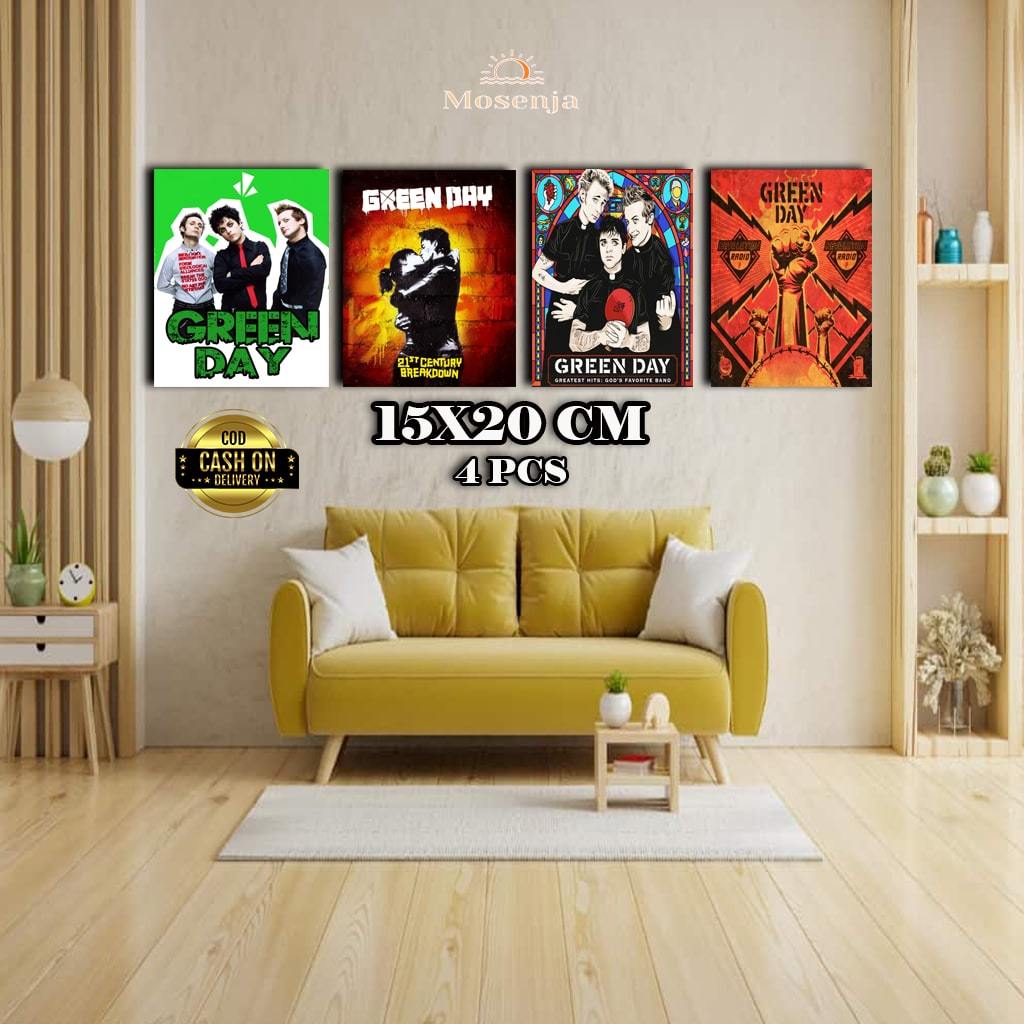 HIASAN DINDING POSTER KAYU BAND GRUNGE 15X20 CM 4PCS