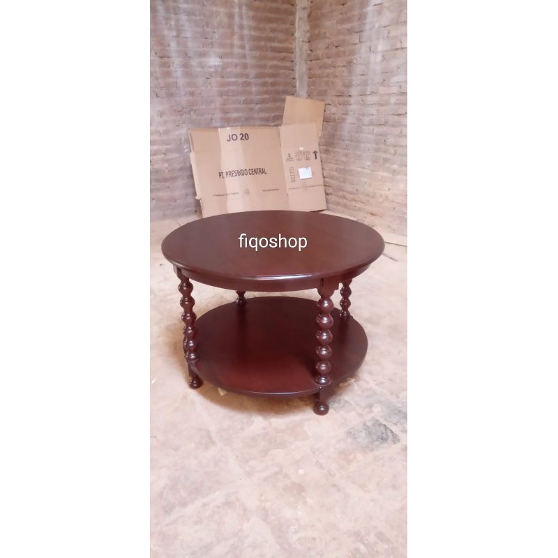 Meja Kopi Bulat Bundar Kayu Mahoni Furniture Jepara