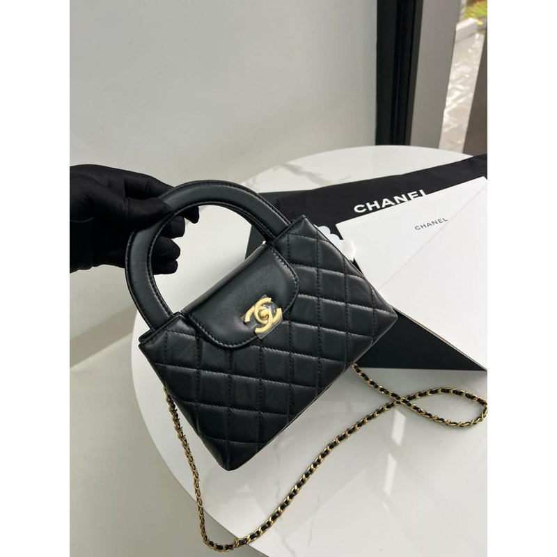 Tas Branded Kecil Wanita Top Handle CHANEL K ELLY mini shopping Lambskin Black With chain super mirr