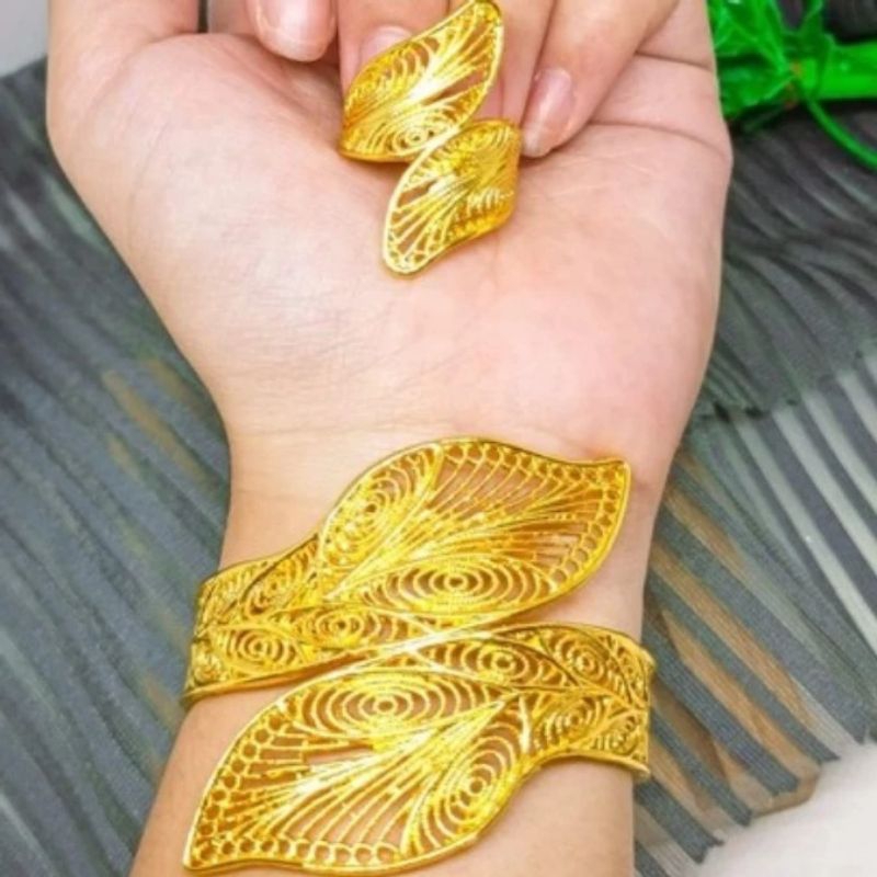 gelang tangan dubai lapis emas 24k model daun