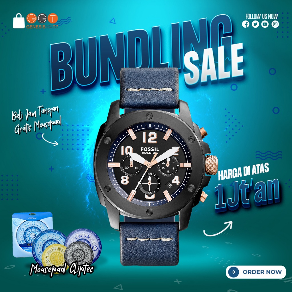 [DAPATKAN HADIAH] Jam Tangan Pria Fossil FS5066 Chronograph Black Dial Navy Leather Strap