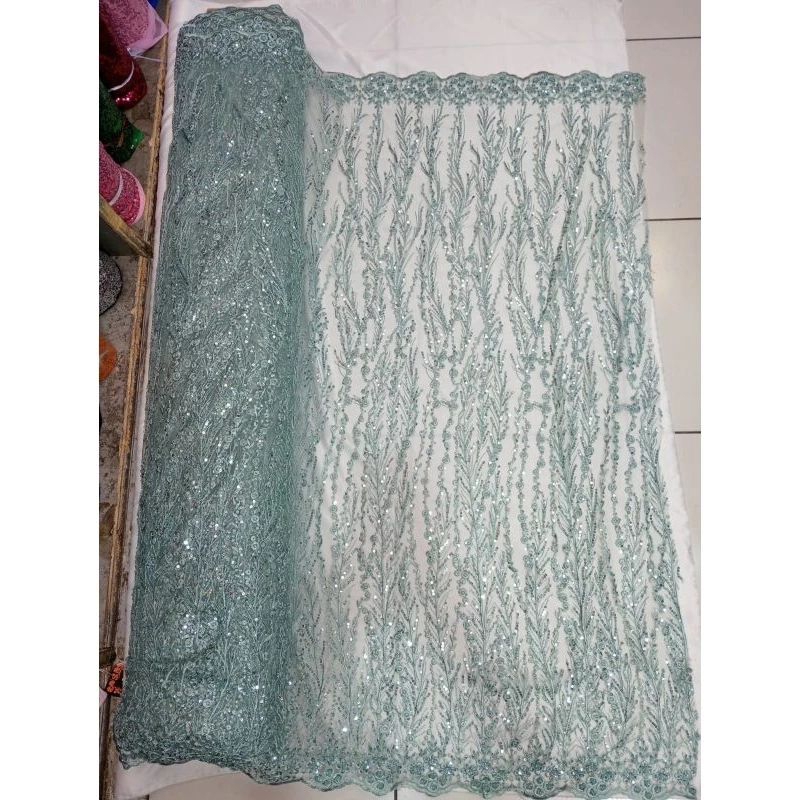 BAHAN KAIN TILE BORDIR PAYET BUNGA FULL PAYET