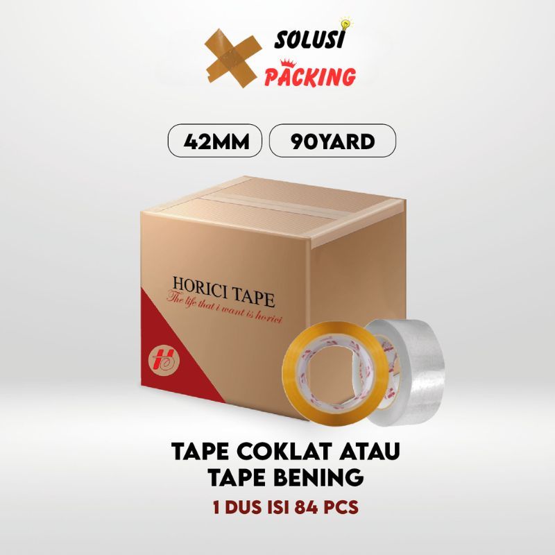 

Lakban Dus isi 84 pcs Bening Coklat 2 inch x 90Y ( 42mm x 90 yard) Solatip Tebal Murah Ekonomis