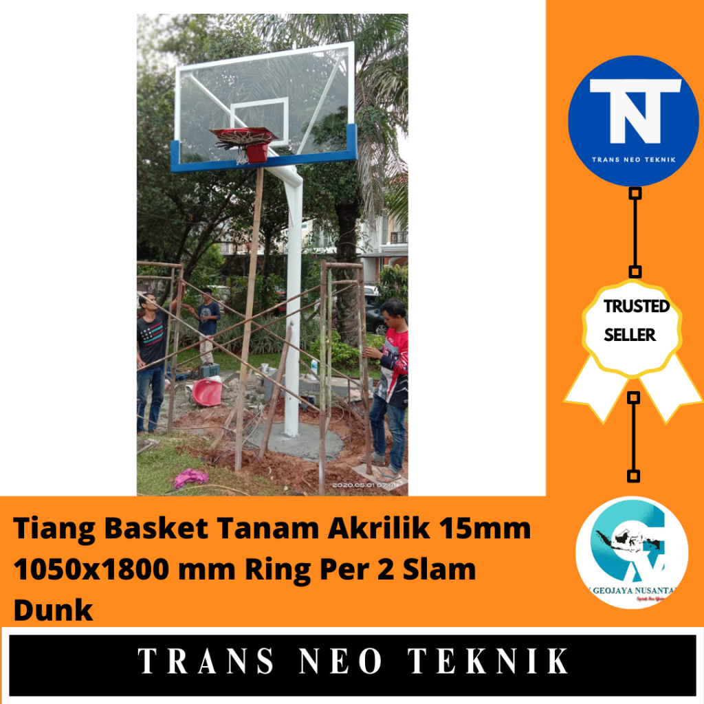 Tiang Basket Tanam Akrilik 15mm 1050x1800 mm Ring Per 2 Slam Dunk