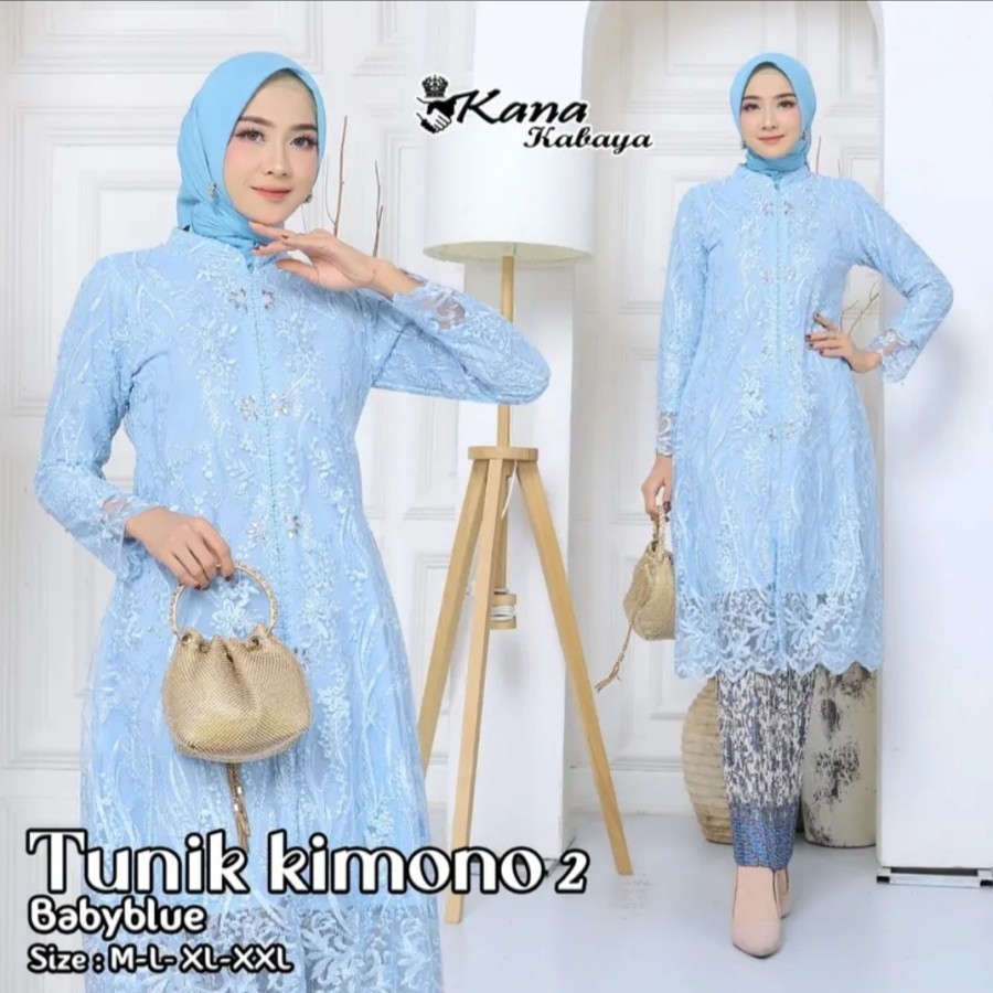 SETELAN TUNIK KIMONO/KEBAYA PESTA MODERN/OUTFIT KEKINIAN - BABY BLUE