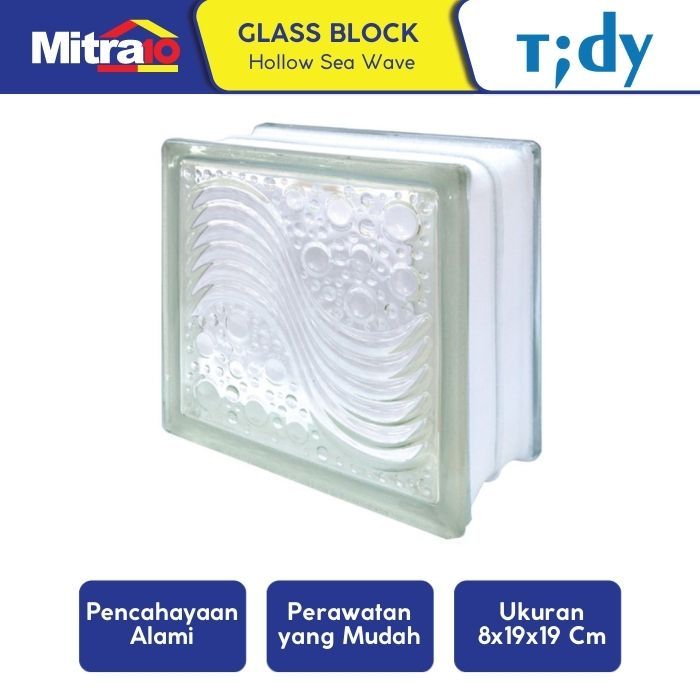 Glass Block Hollow Tidy Sea Wave 8x19x19cm - Motif Ombak