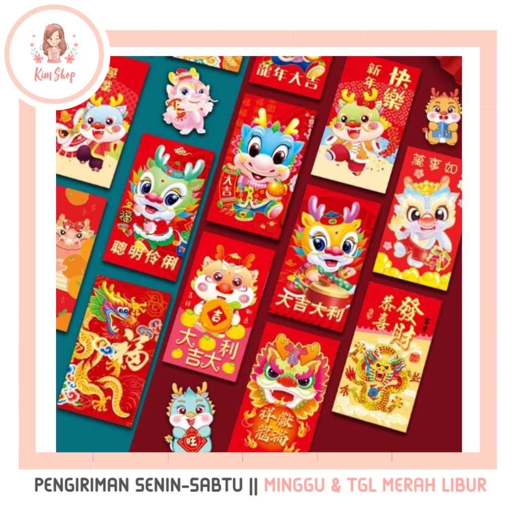 

KIM SHOP - Amplop Imlek Angpao Sincia Angpau Naga 2024 3D Pendek Panjang Kertas Hongpao Dragon Chinese New Year Red Envelope