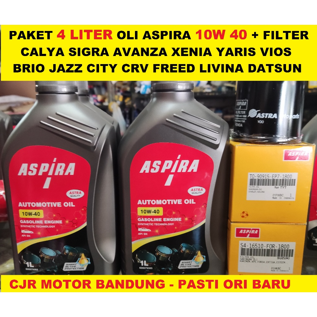 PAKET 4L 10W 40 OLI MESIN MOBIL & FILTER ASPIRA SHELL MOBIL SIGRA CALYA BRIO AVANZA XENIA JAZZ YARIS