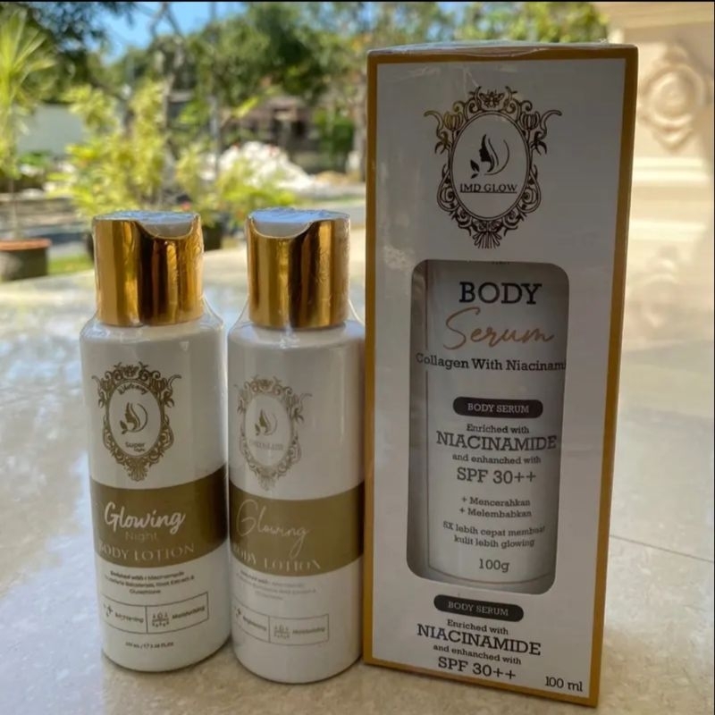 HB Super Glowing Paket Lengkap Body Serum (siang+malam+body Serum) Imd glow by Imelda Original
