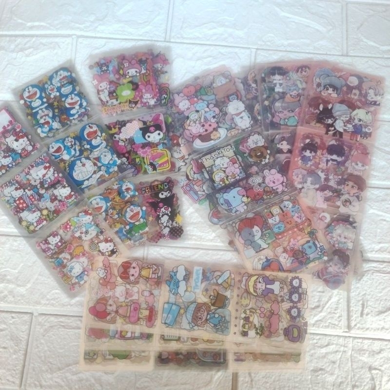 

stiker korea "MOMO/BT21/BTS chibi/sanrio/hellokitty/doraemon" (isi 3lembar)