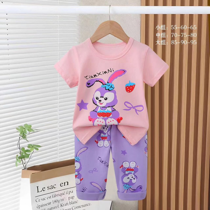 PIYAMA/BAJU TIDUR ANAK CEWEK ORGANIK BAHAN KAOS KATUN IMPORT SIZE 1-3thn