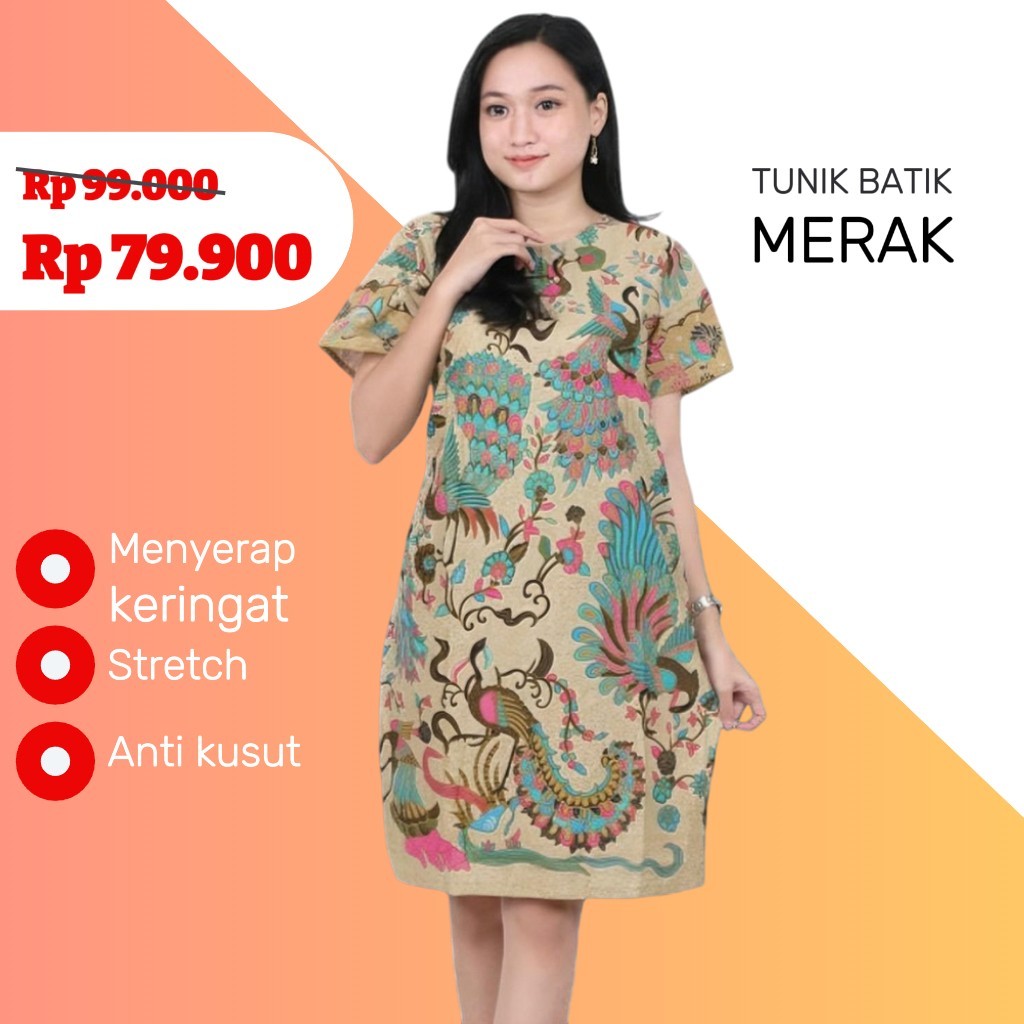 Tunik Wanita Merak Lengan Panjang Atasan Batik Cantik Elegan Baju Modern Remaja Terbaru Simple Mewah