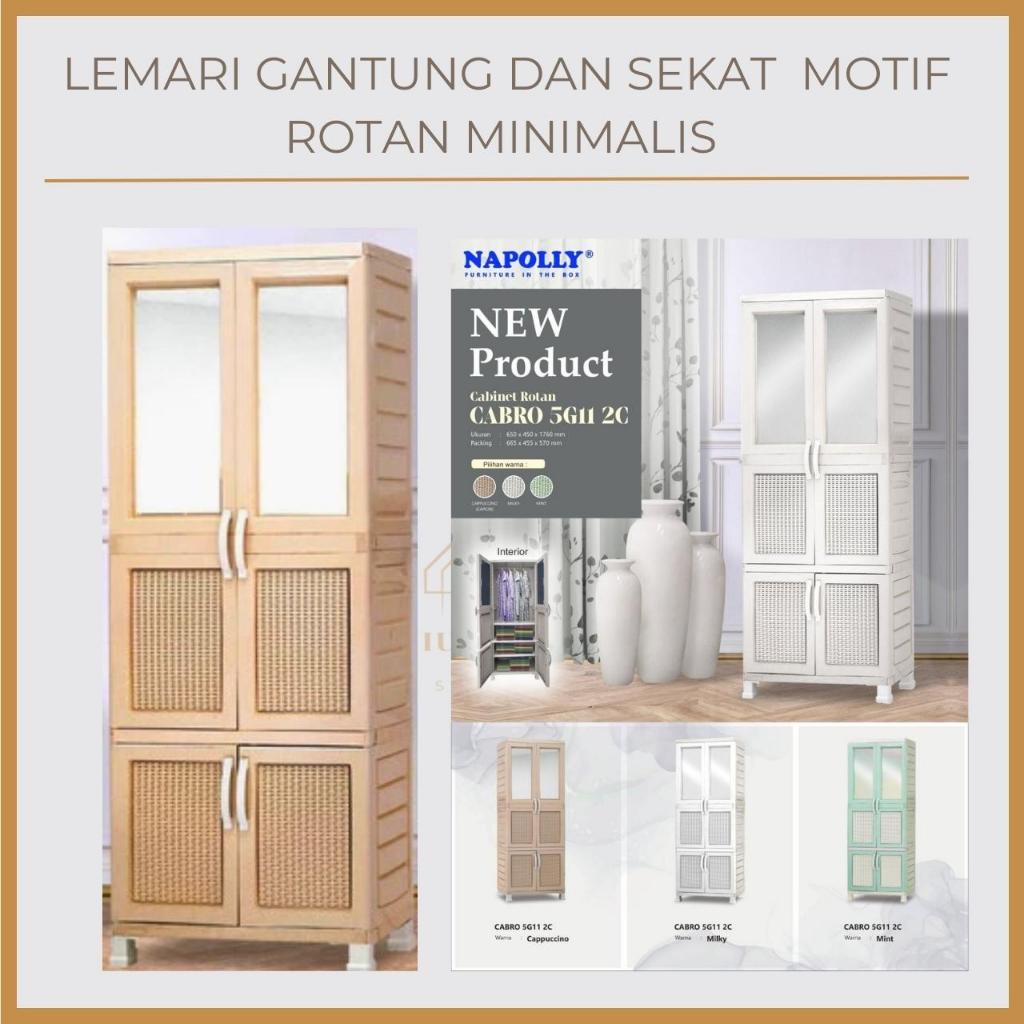 LEMARI PLASTIK NAPOLLY GANTUNG DAN SEKAT DENGAN KACA + KUNCI TERMURAH SE JAWATIMUR I LEMARI BAJU PLA