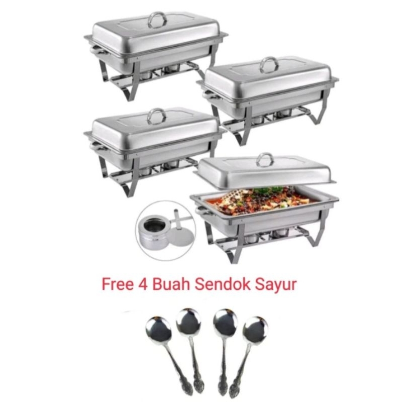 Prasmanan Chafing Dish Jumbo Paket Hemat 4 Set + Bonus 4pcs Sendok Sayur