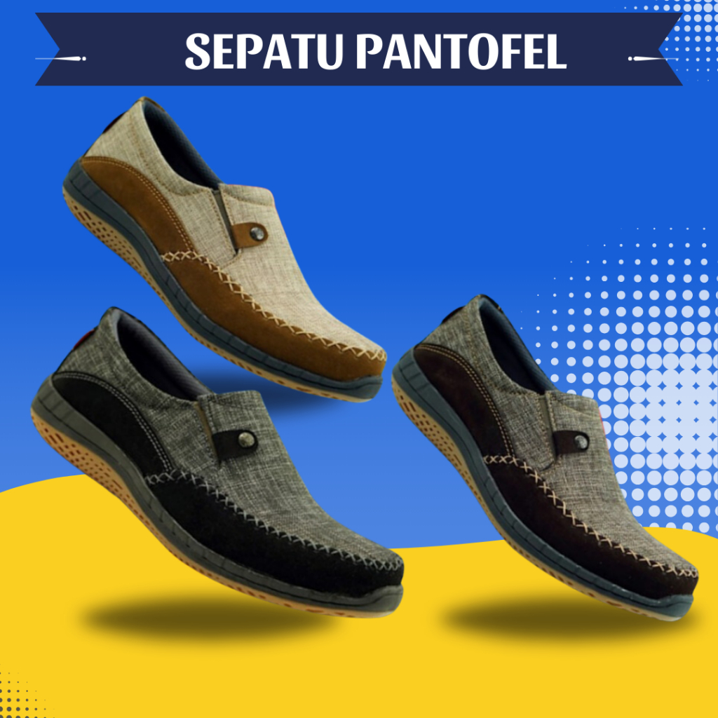 Sepatu Slip On Pria Pantofel Kulit Original 100 Casual Slop Kerja Keren Formal Fantofel Insole Kanto
