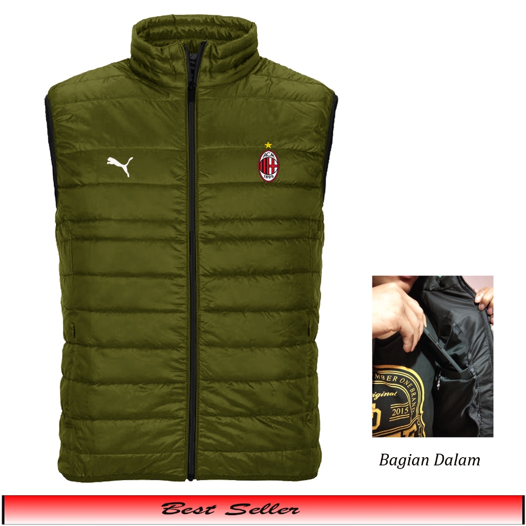 Rompi Taslan Logo Ac Milan Original / Rompi Hiking Vest Pelindung dada / Rompi Parasut Waterproof Te