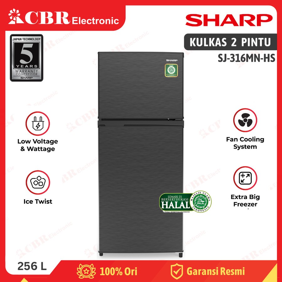 Kulkas SHARP 2 Pintu SJ-316MN-HS (Kirei) 237 L