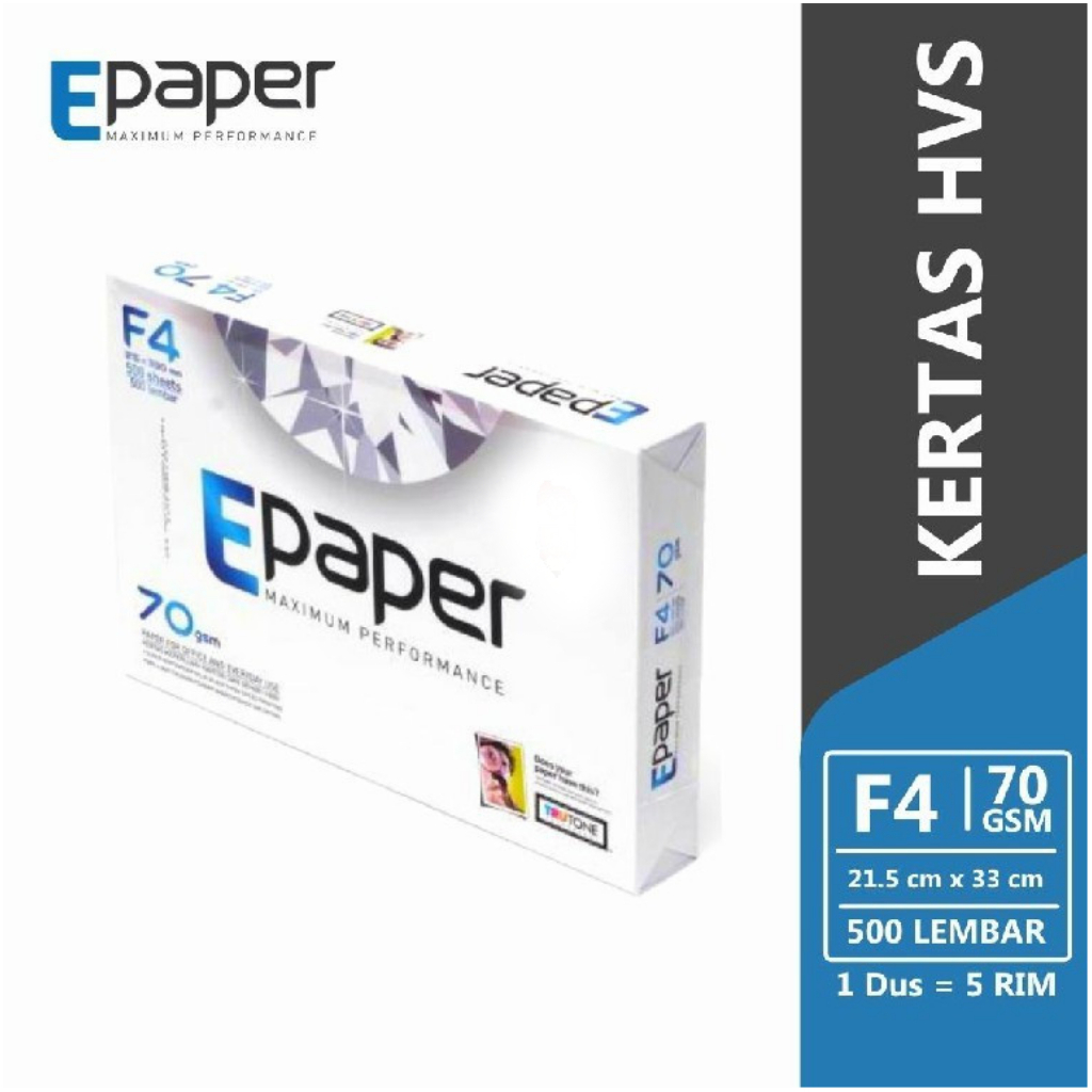 

Kertas HVS F4 70gr E Paper / Kertas Fotocopy Print Putih F4 70gsm E-Paper