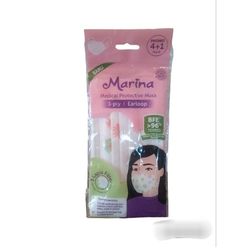 Marina medical protective mask 3-ply Earloop isi 4+1