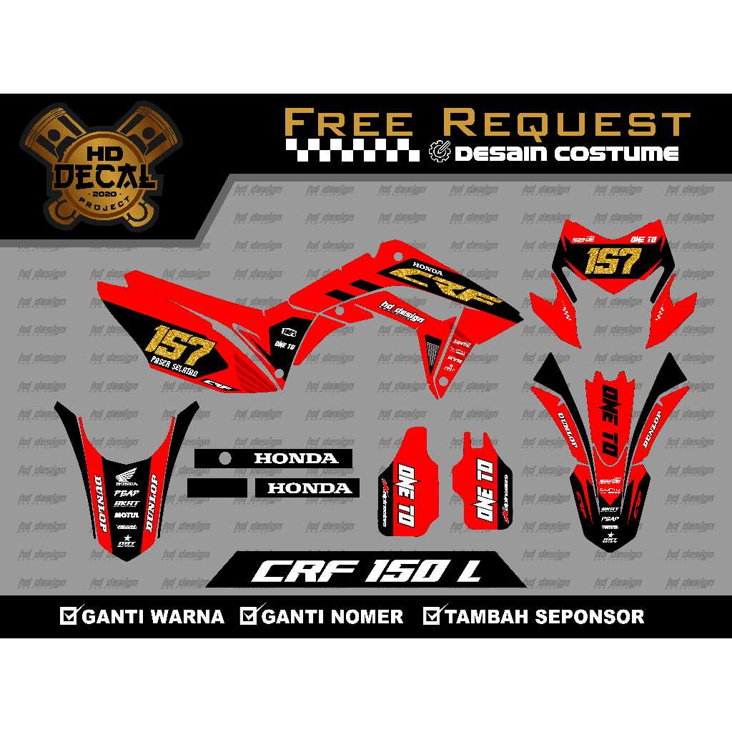 DECAL CRF 150L MERAH KOMBINASI HOLOGRAM GOLD FULL BODY COSTUME DESIGN