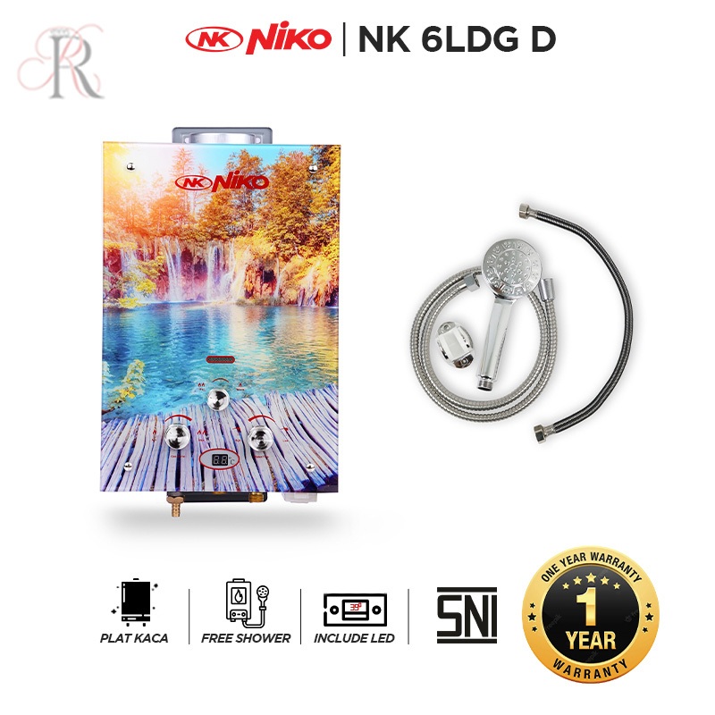 NIKO Water Heater Gas 6 Liter LED Display Body Kaca NK 6LDG DGD