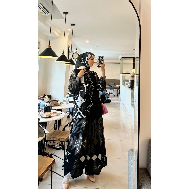 Amara Set Kulot by VIENDRA  Set Outer Sakura By Poppy Syari Setelan 3ina1 Muslim Premium Warna Hitam