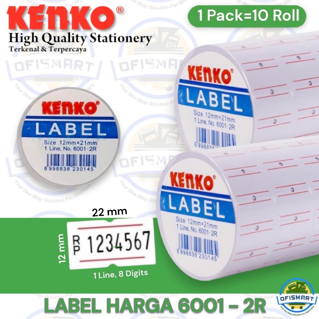 

Kenko Label Harga | Price Label 6001-2R - 1 Line | @1Pack=10 Roll