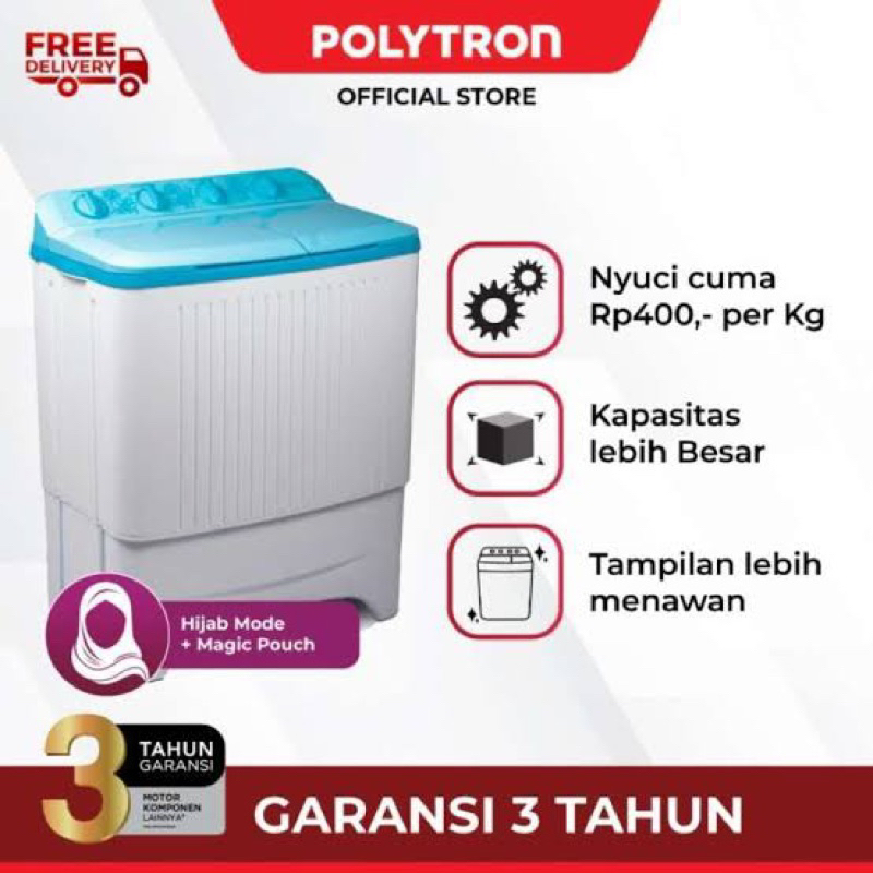 Polytron Mesin Cuci 2 Tabung 7 Kg / Mesin cuci Polytron 8kg / 9kg Polytron Hijab Series Mesin Cuci P