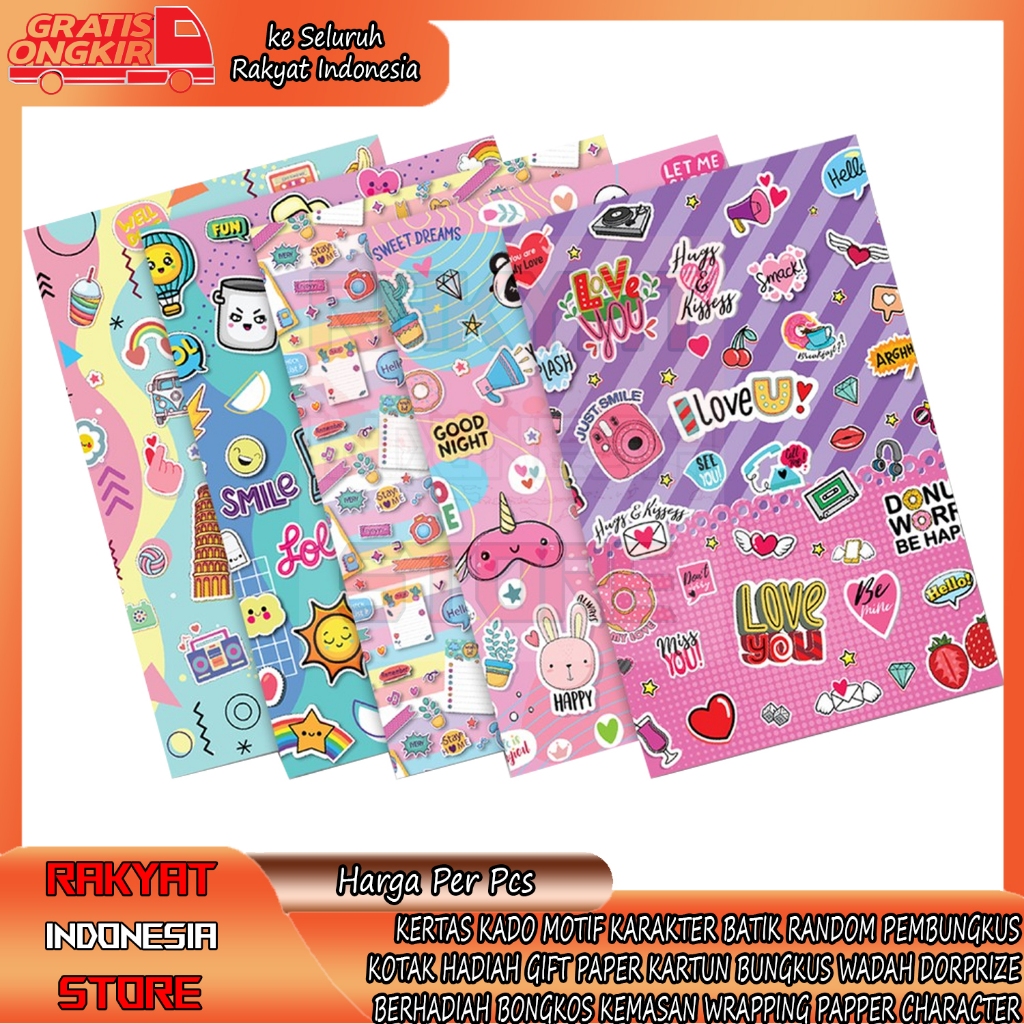 

Pembungkus Kotak Kertas Kado Kiky Motif Karakter Batik Random Hadiah Gift Paper Kartun Bungkus Wadah Dorprize Berhadiah Bongkos Kemasan Wrapping Papper Character Caracter Minimalis Kertass Pembungkusan Multifungsi