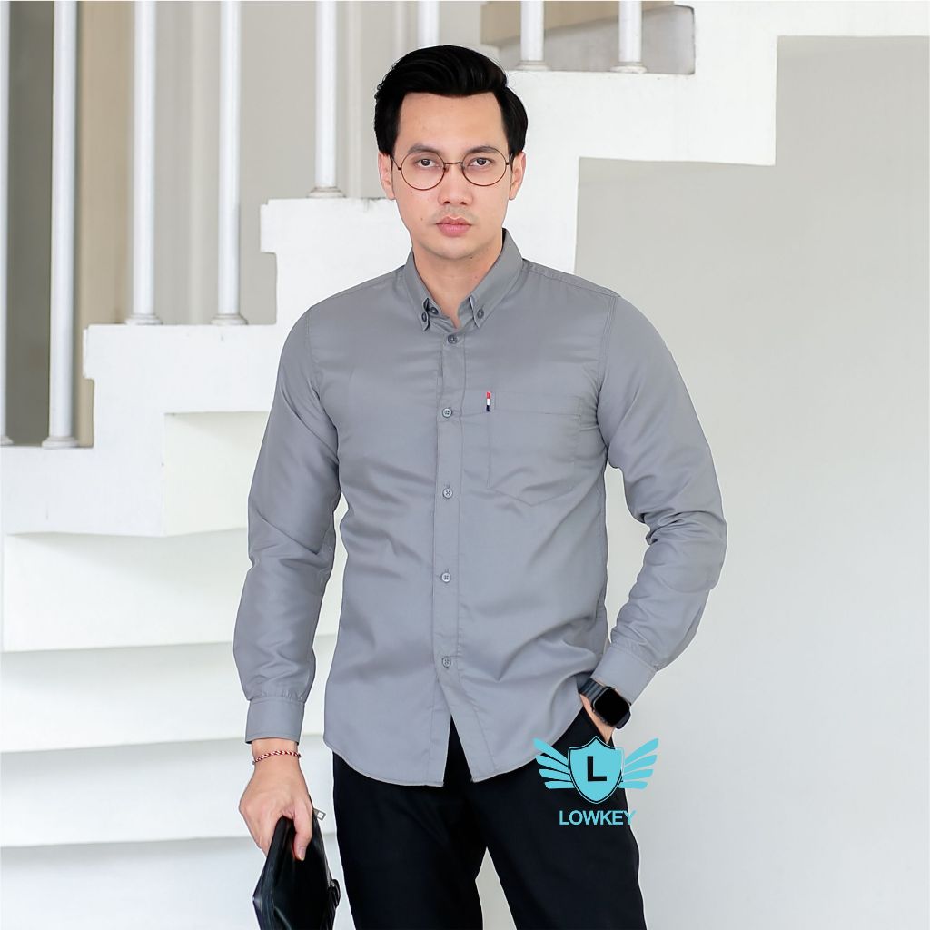 Lowkey Kemeja Slimfit PJ 18 Abu | Kemeja Pria Lengan Panjang Kemeja Cowok Keren Kemeja Pria Slimfit 