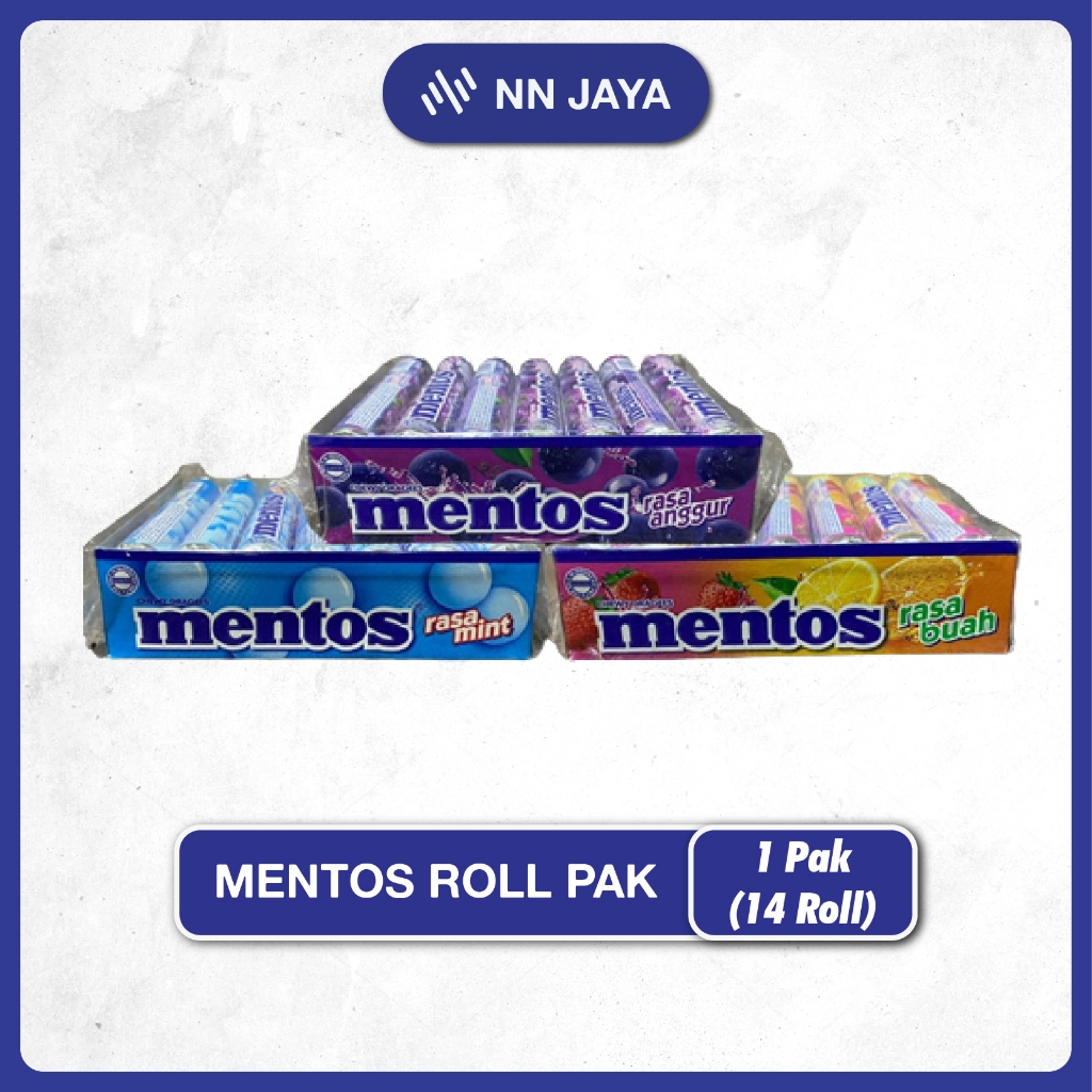 

Mentos Roll Permen All Varian Fruit, Mint, dan Grape 1 Pak isi 14 Roll