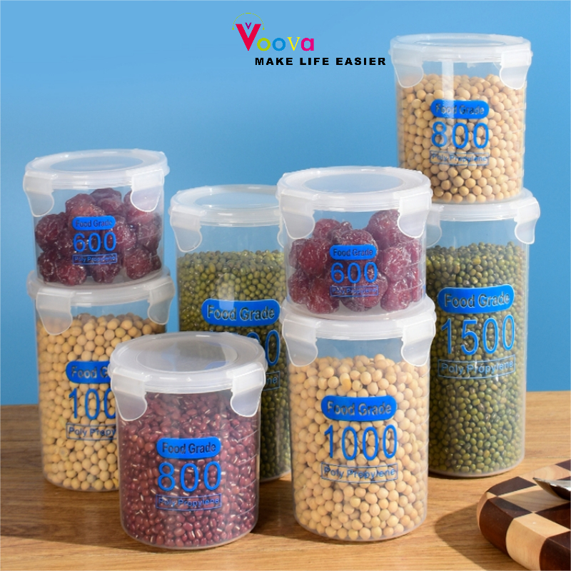 VOOVA Toples Kedap Udara/Toples plastik tebal/Toples plastik bening 600 800 1000 1500ML/Toples Serba