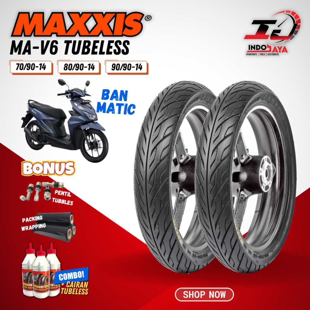 [BAYAR DI TEMPAT] (READY STOCK) BAN MAXXIS MA-V6 TUBELESS (70/90-14 / 80/90-14 / 90/90-14 ) MOTOR MA