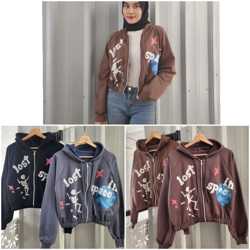 agnes jacket zipper hoodie cewek/jacket keren wanita/jacket seleting tebal halus