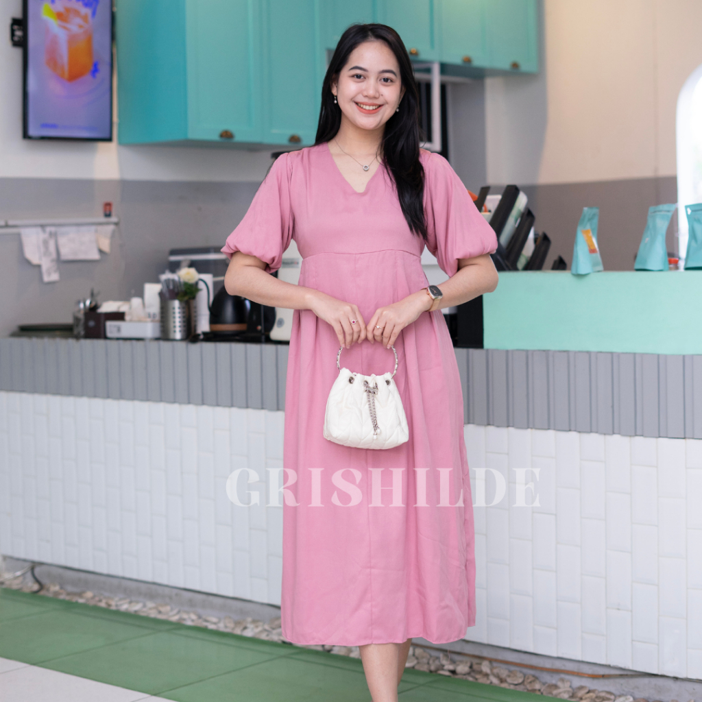 VARLA Dress Sabrina Korean Style Jumbo Wanita Dres Big Size Gaun Casual A Line Lengan Panjang Oversi