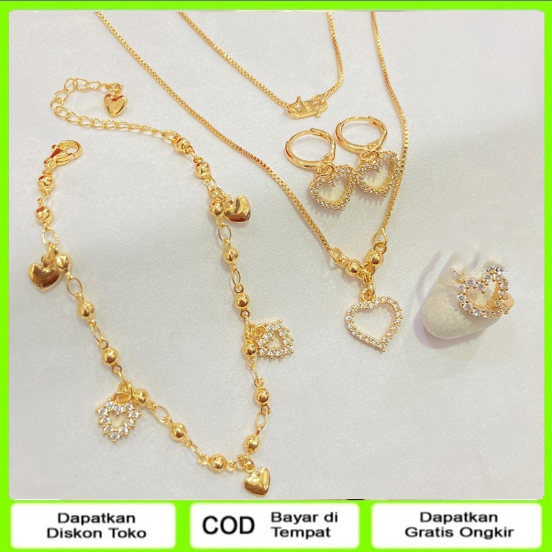 Set Perhiasan Love emas muda asli 100%tidak luntur[free surat