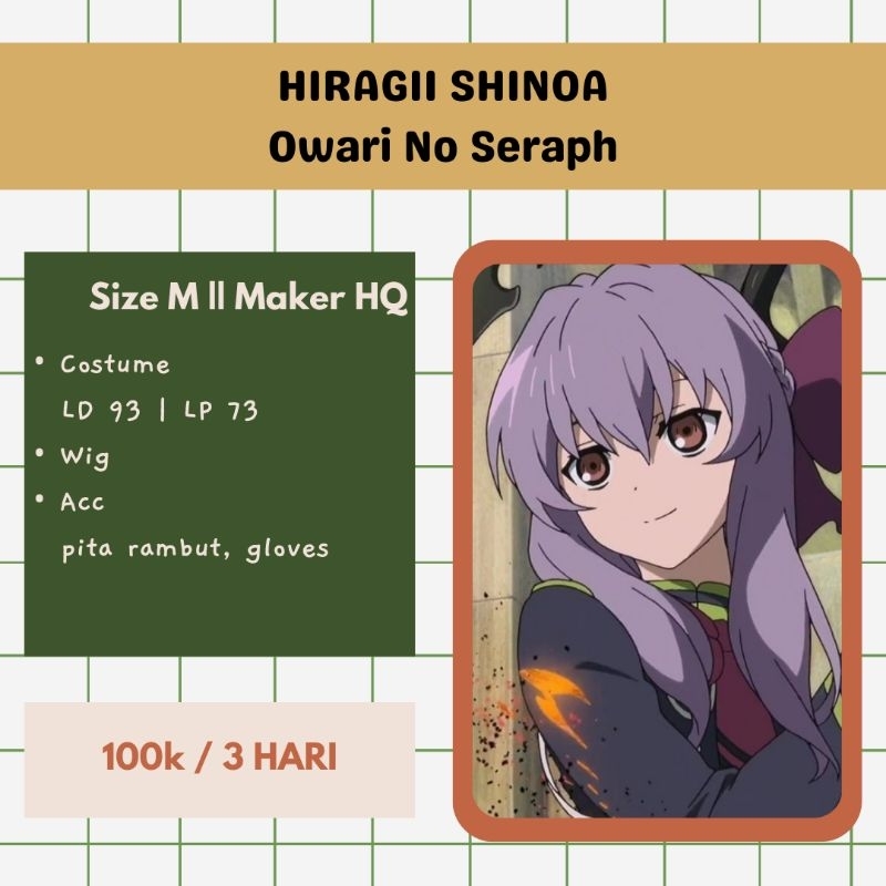 [ RENTAL ] Costume Cosplay Shinoa Hiragii
