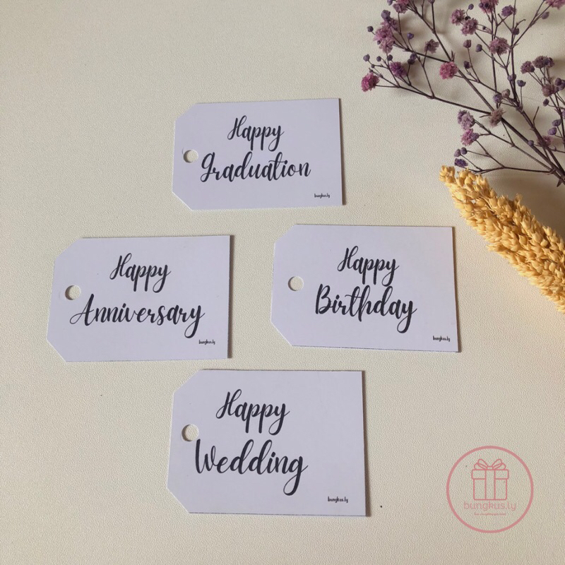 

HANGTAG UCAPAN HAPPY BIRTHDAY HAPPY GRADUATION HAPPY ANNIVERSARY HAPPY WEDDING UNTUK GIFT BOX KOTAK HAMPERS KOTAK KADO