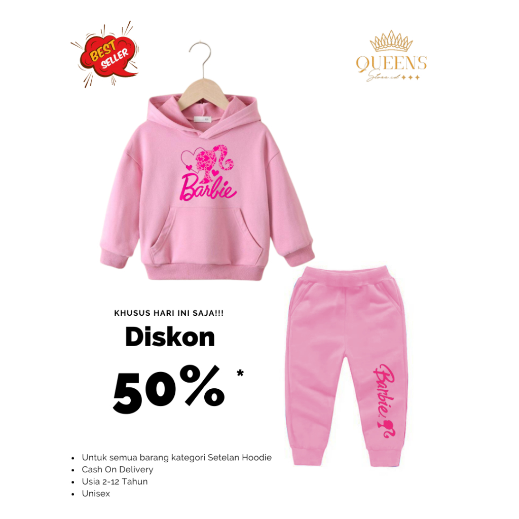 stelan anak perempuan kids usia 1 2 3 4 5 6 7 8 9 10 11 12 Tahun Karakter Barbie // Sweater Anak Per