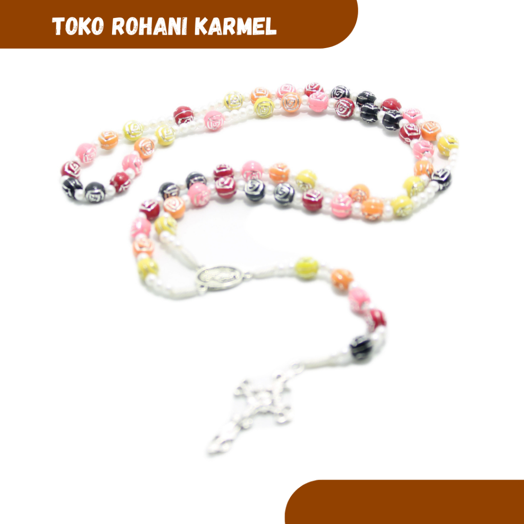 ROSARIO AKRILIK MOTIF MAWAR / KALUNG ROSARIO KATOLIK / KALUNG KATOLIK / ROSARIO PRIA WANITA