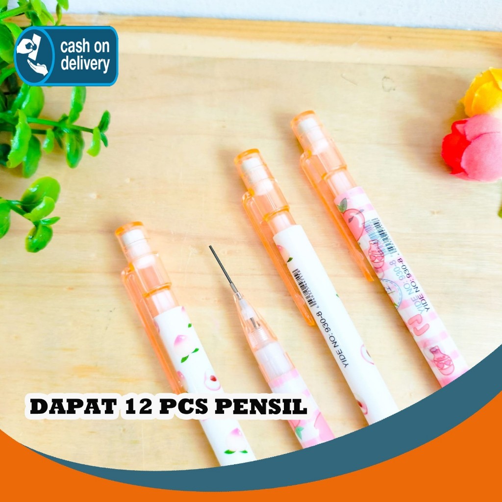 

SELUSIN (12 PCS) PENSIL CETEK MEKANIK BUAH PEACH PCM-1028 PEACH FRUIT MECHANICAL KLIK CLICK KARAKTER UNIK MURAH PENCIL ALAT TULIS KANTOR SEKOLAH MURAH TERMURAH COD