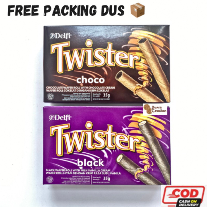 

[TERMURAH!!] Delfi Twister Kotak 35gr - Wafer Coklat Roll Kemasan Box