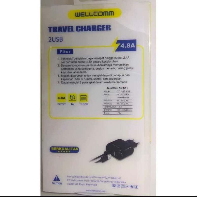 Tc Fast Original Welcomm Wellcomm Welcom Original 100% Charger Wellcomm Charger Dual USB Fast Charge 4.8A Wellcomm