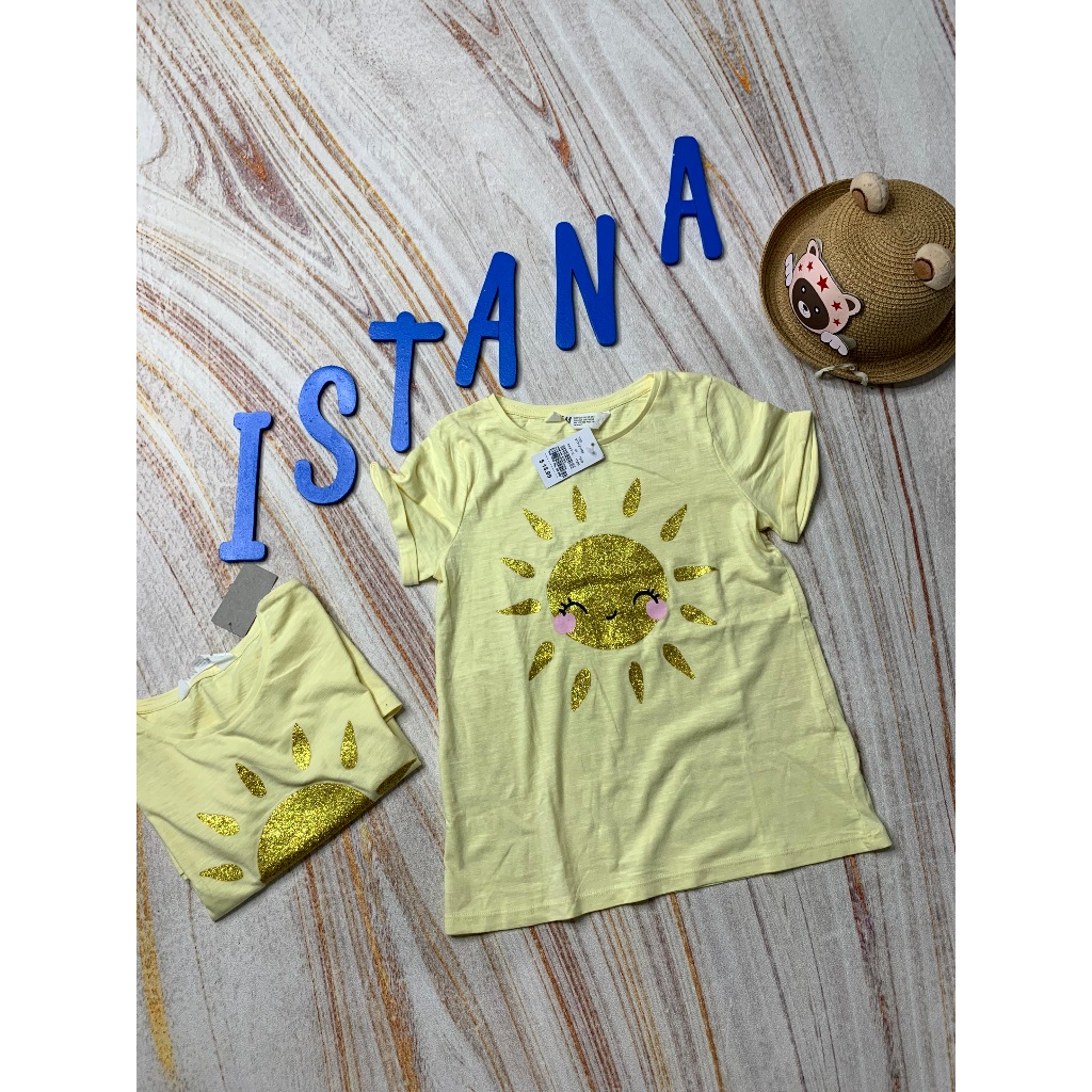 KAOS ANAK CEWEK MOTIF MATAHARI BRAND H*M - BAJU ANAK PEREMPUAN - KAOS CEWEK - KAOS LENGAN PENDEK ANA