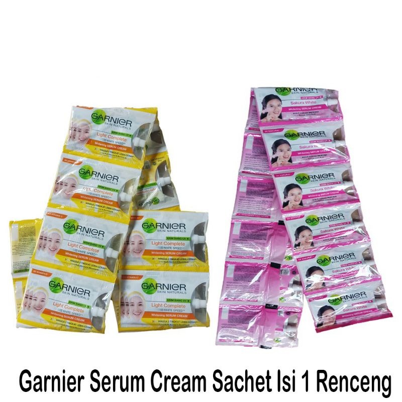 Garnier Skin Natural Serum Cream Siang Malam Whitening 7 ml 1 Renceng Isi 12 Sachet All Variant