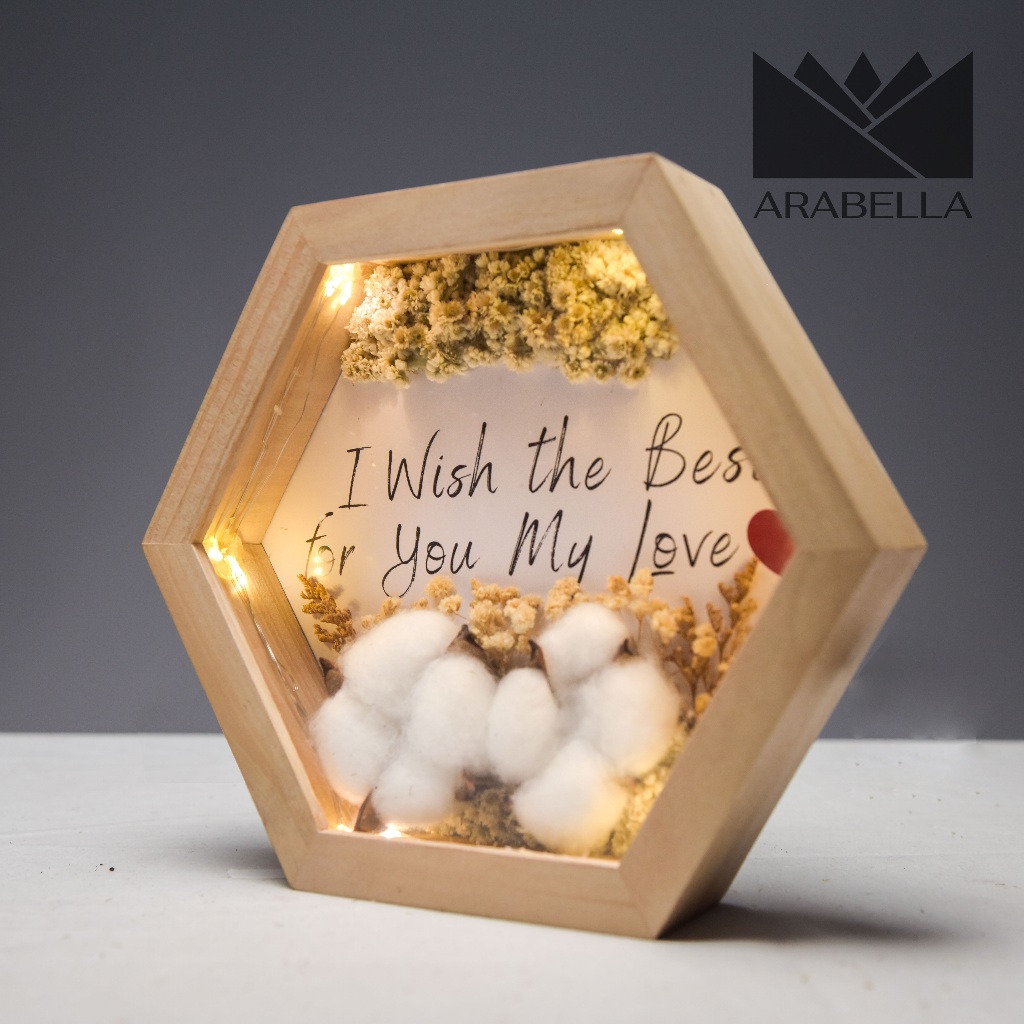 3D Frame Dried Flower Gift Segi 6 Mahar Hexagon Akrilik Figura 3D Akad Nikah
