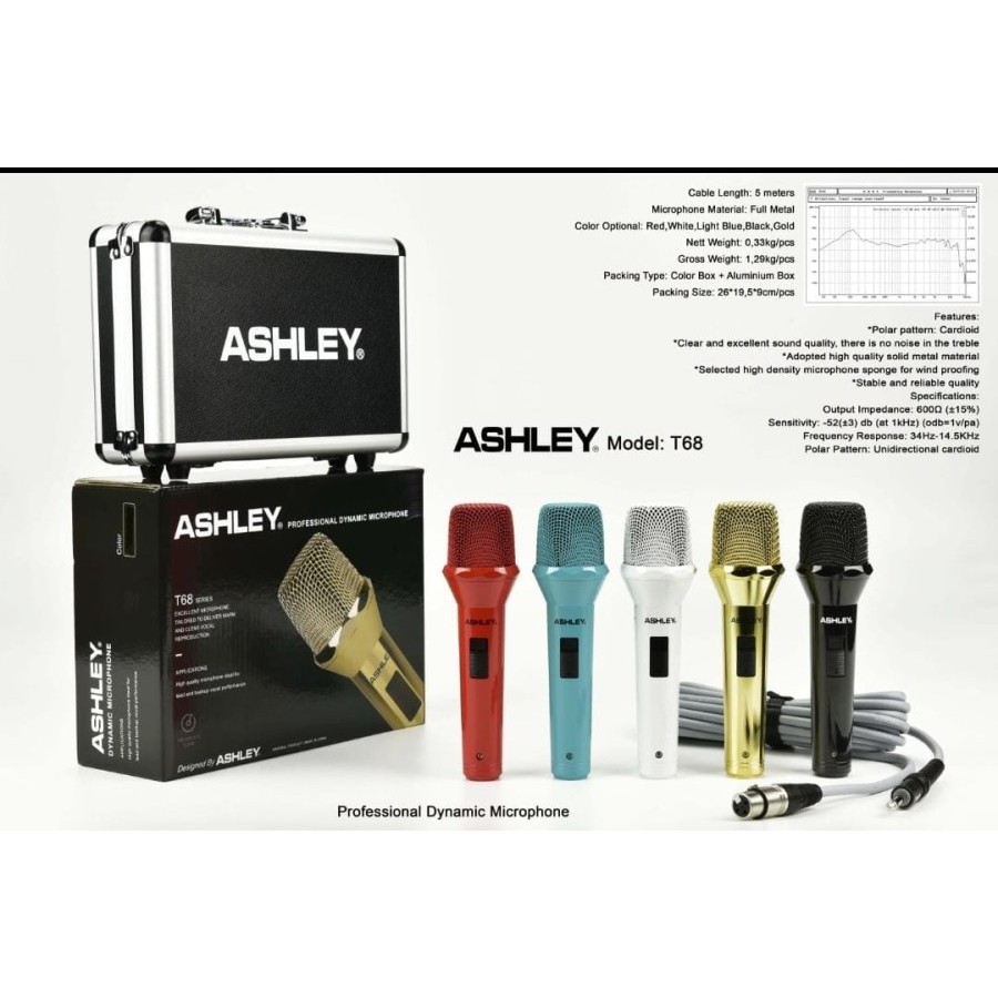 Mic Vocal Kabel ASHLEY T-68 Free Koper Hardcase Original Hitam TERBAIK