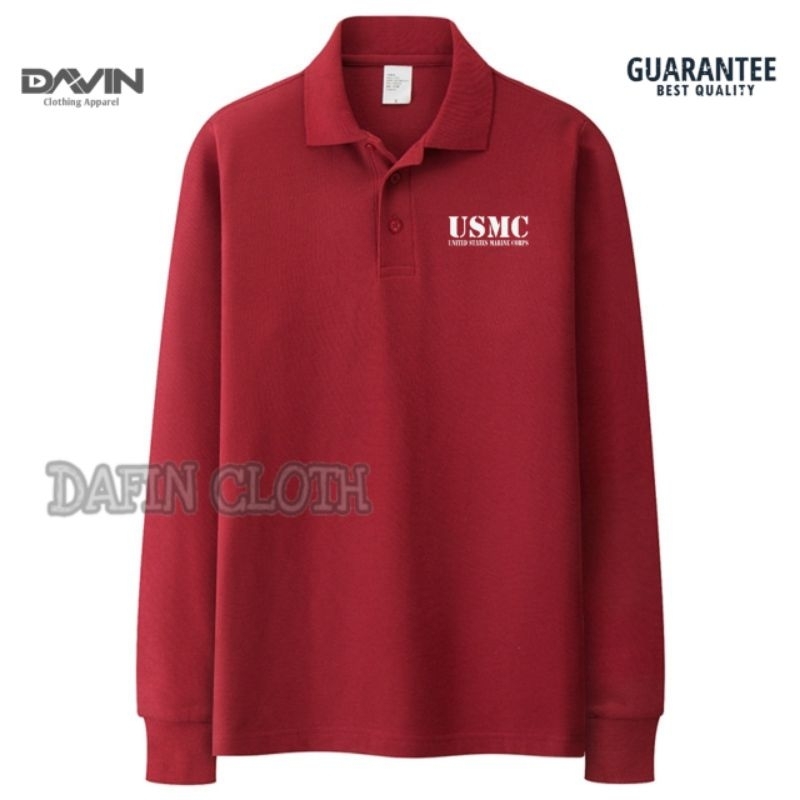 Kaos Kerah Pria Polo shirt Lengan Panjang USMC United States Marine